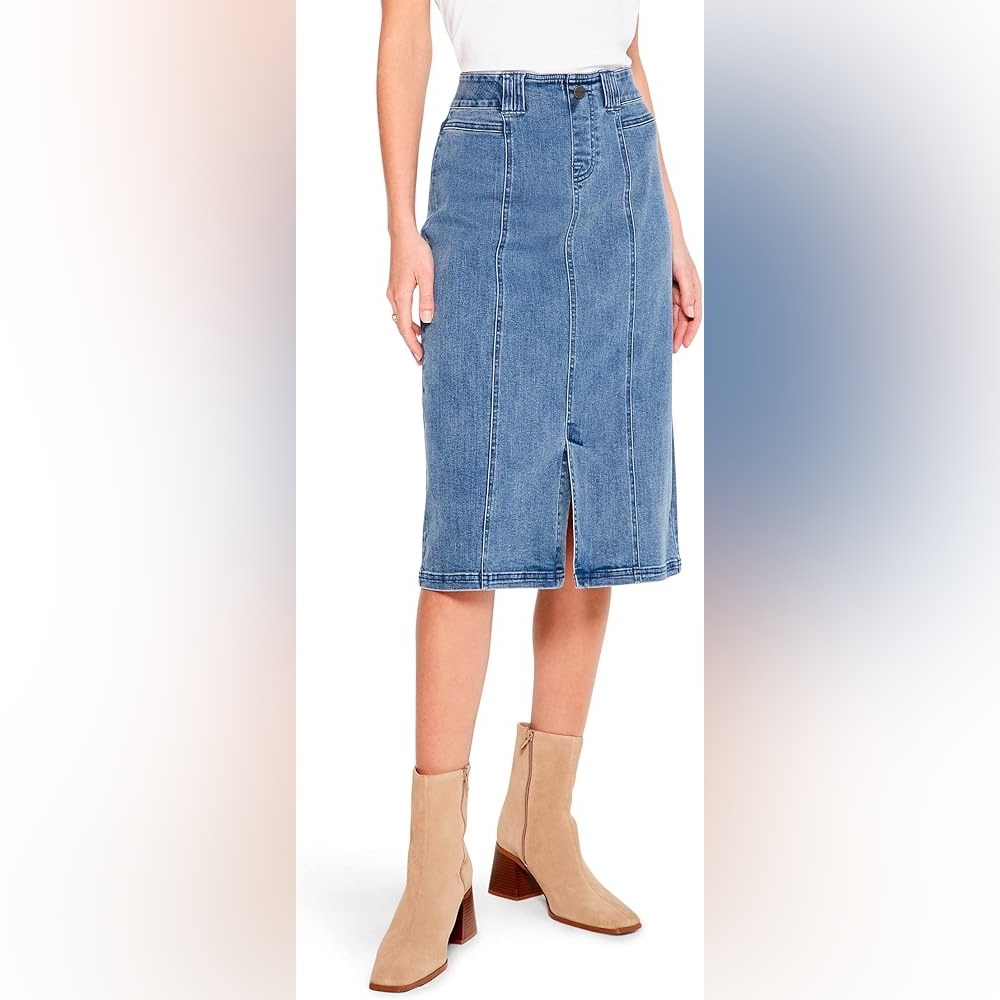 NIC+ZOE Denim Midi Skirt Front Slit Blue Jean Size 6